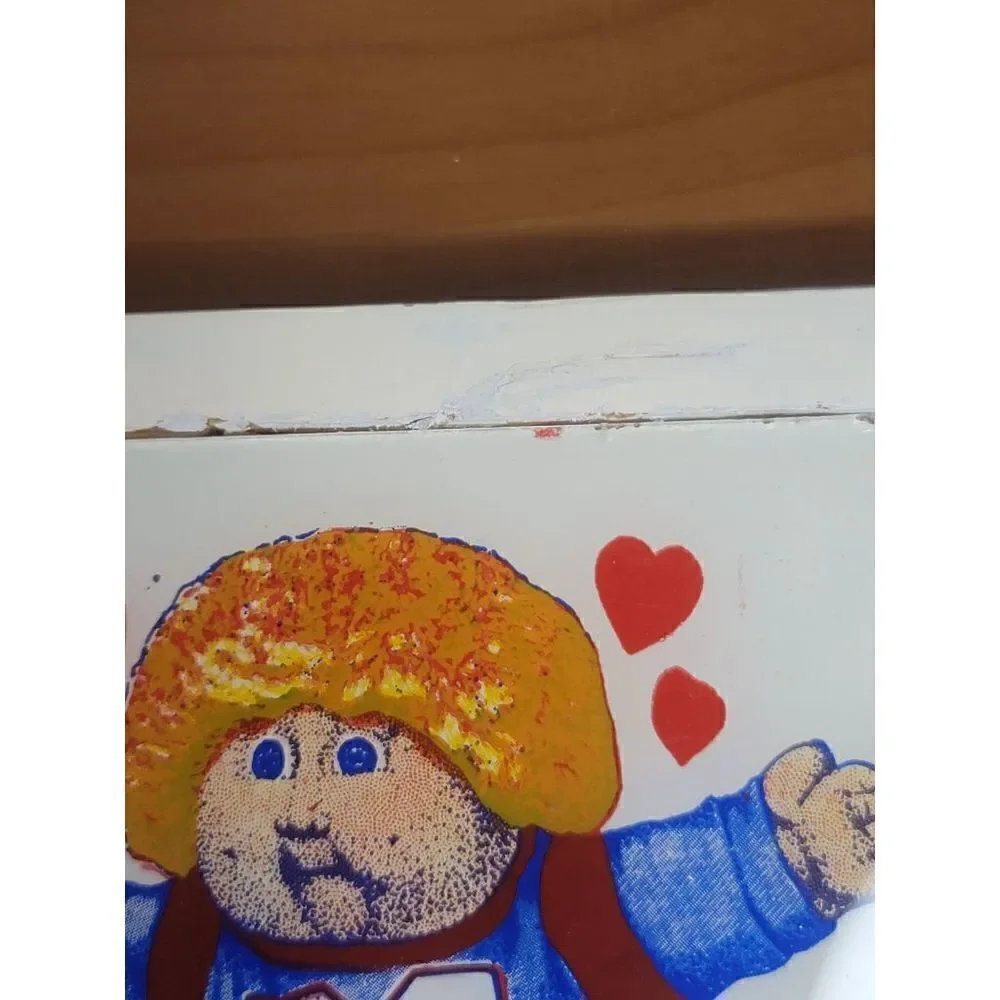 Vintage GLASS Cabbage Patch Doll Picture Cat & Hearts Rare